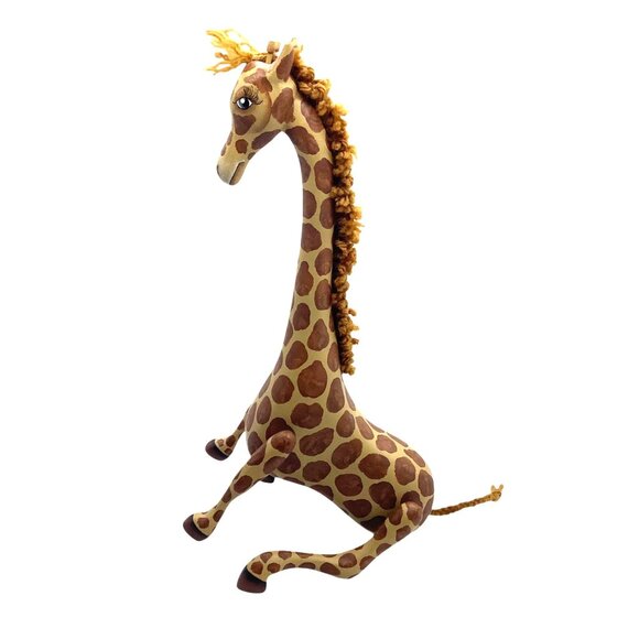 Handcrafted Wooden Giraffe Figurine Painted Spots & Yarn Mane Hand-painted 12" - Picture 3 of 6
